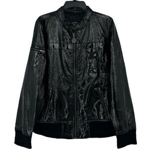 𝅺Rocawear Womens Faux leather Black shiny Windbreaker 1X Coat